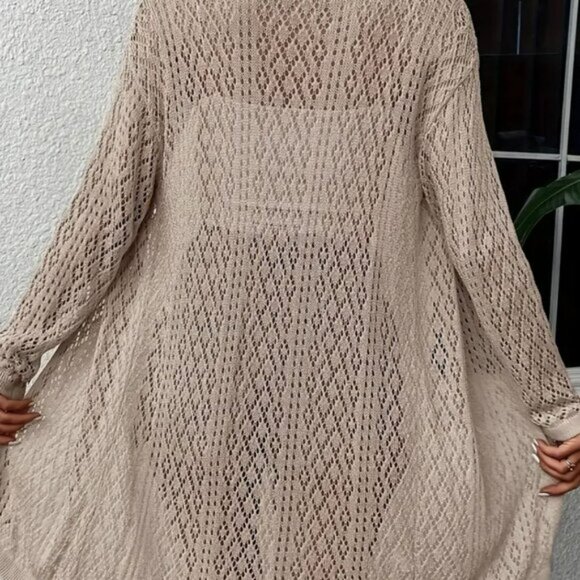 Open Front Pointelle Knit Cardigan - Picture 2 of 4